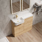 Calver 1100mm Bleached Oak Vanity WC Unit & Brushed Brass Rectangle Shower Enclosure Bathroom Suite