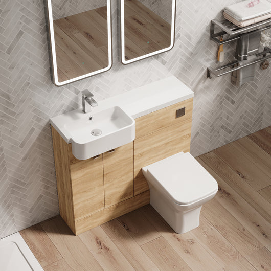  Calver 1000mm Combination Unit & Semi Recessed Round Basin - Bleached Oak