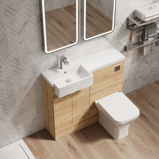  Bradwell 1100mm Combination Unit Bleached Oak & Semi Recessed Square Basin