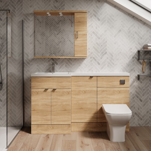  Parkhouse 1500mm L Shape Combination Basin and WC Unit - Bleached Oak