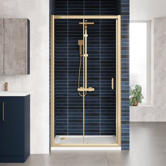  Rene Brushed Brass 1500 x 1900mm Sliding Shower Door - 6mm Glass