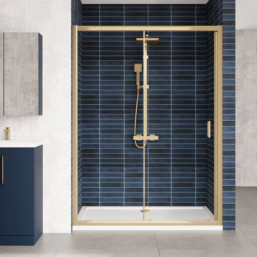  ShowerWorx 1400mm Sliding Shower Door - Brushed Brass