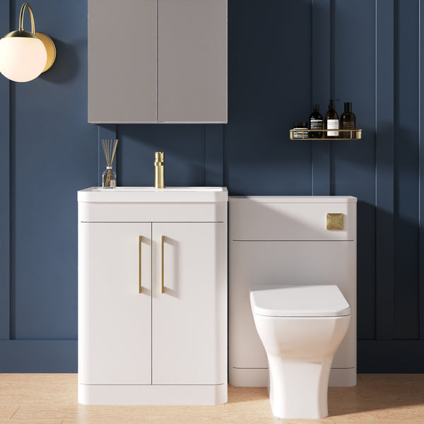 Pride 1150mm 2-Door Vanity & WC Combination Unit Set - White Gloss ...