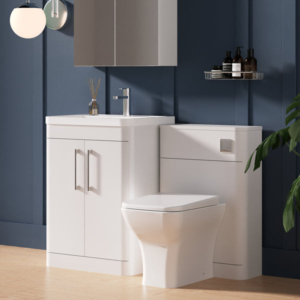 Pride 1150mm 2-Door Vanity & WC Combination Unit Set - White Gloss ...