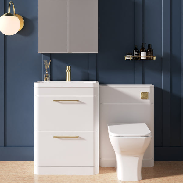 Pride 1150mm 2-Drawer Vanity & WC Combination Unit Set - White Gloss ...