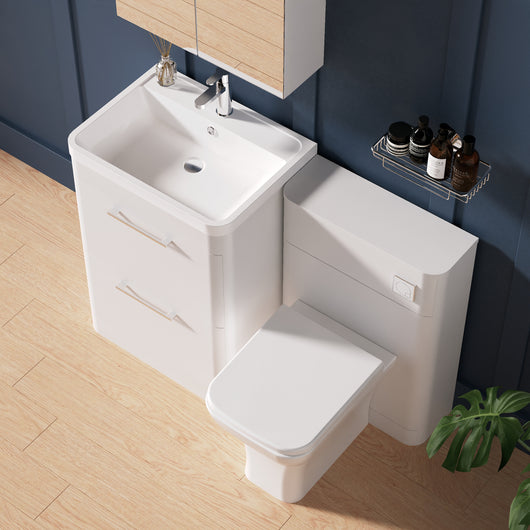  Pride 1150mm 2-Drawer Vanity & WC Combination Unit Set - White Gloss - welovecouk