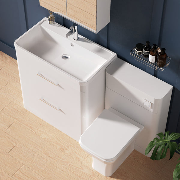 Pride 1350mm 2-Drawer Vanity & WC Combination Unit Set - White Gloss ...