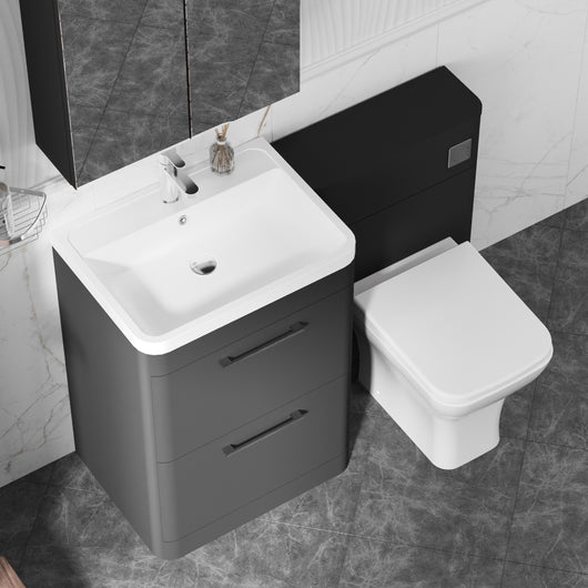  Pride 1150mm 2-Drawer Vanity & WC Combination Unit Set - Soft Black - welovecouk