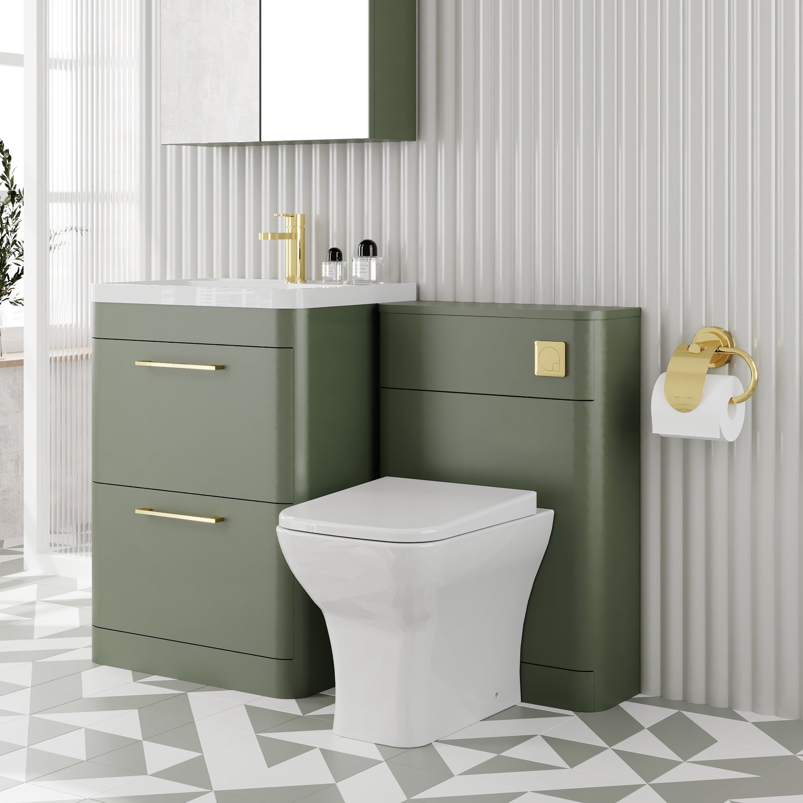 Pride 1150mm 2-Drawer Vanity & WC Combination Unit Set - Satin Green