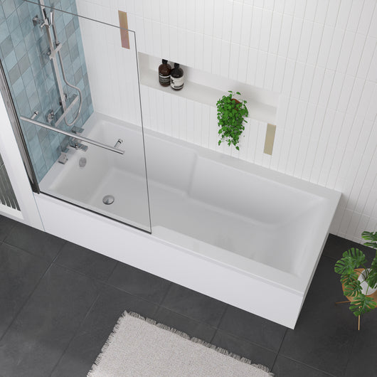  Shower Straight 1700 x 750 Bath with Chrome Square Bath Screen with Rail - welovecouk