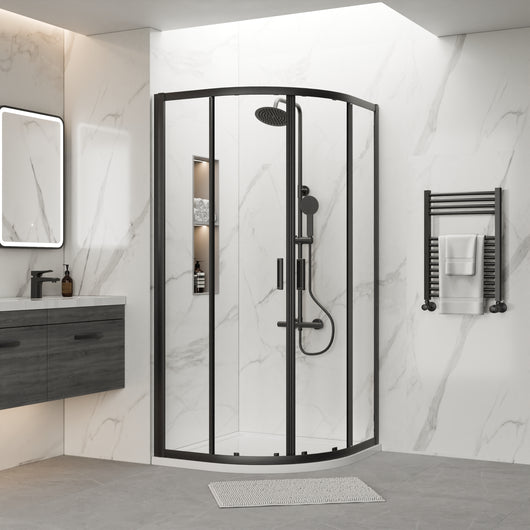  ShowerWorX Atlantic Matt Black 900 x 900 x 1900mm Quadrant Shower Enclosure - 6mm Glass