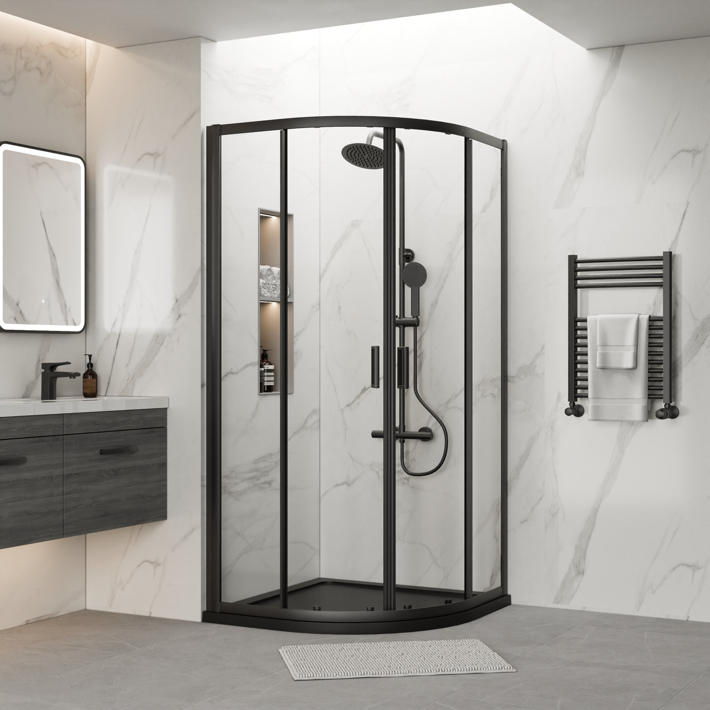Mlano Nero - Black Hnged Double Door Corner Shower Enclosure Wth