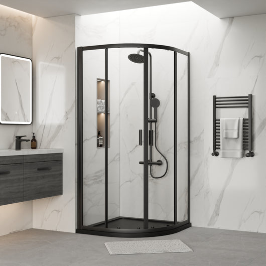  ShowerWorX Atlantic Matt Black 900mm Quadrant Shower Enclosure with Slate Shower Tray