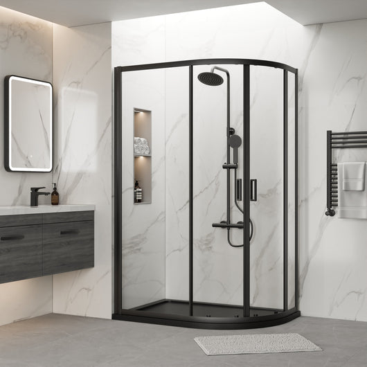  Rene Matt Black 1000 x 800 x 1900mm Offset Quadrant Shower Door - 6mm Glass