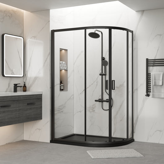  ShowerWorx Atlantic Matt Black 1000 x 800 x 1900mm Offset Quadrant Shower Door - 6mm Glass