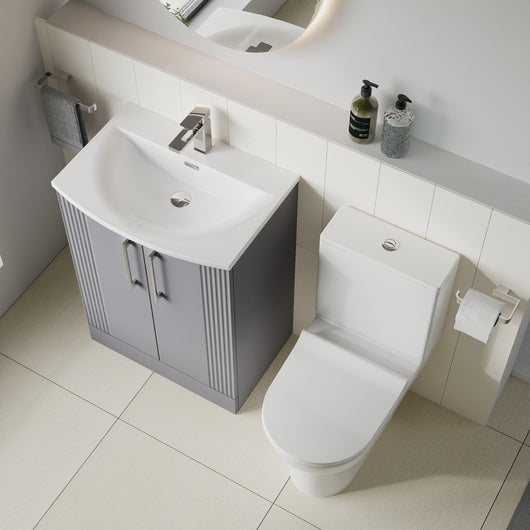  Deco Curved 600mm Cloakroom Bathroom Suite - Satin Grey