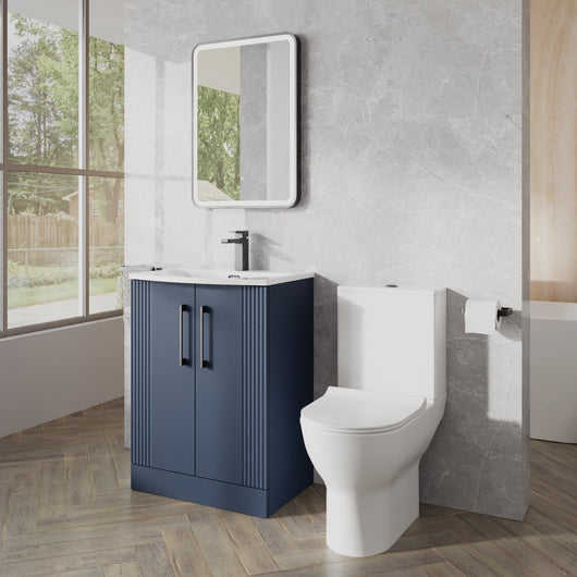  Deco Curved 500mm Cloakroom Bathroom Suite - Satin Blue & Black handle