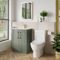 Deco Curved 600mm Cloakroom Bathroom Suite - Satin Green & Brushed Brass handle