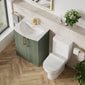 Deco Curved 600mm Cloakroom Bathroom Suite - Satin Green & Brushed Brass handle