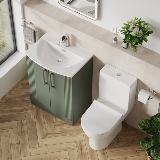  Deco Curved 600mm Cloakroom Bathroom Suite - Satin Green