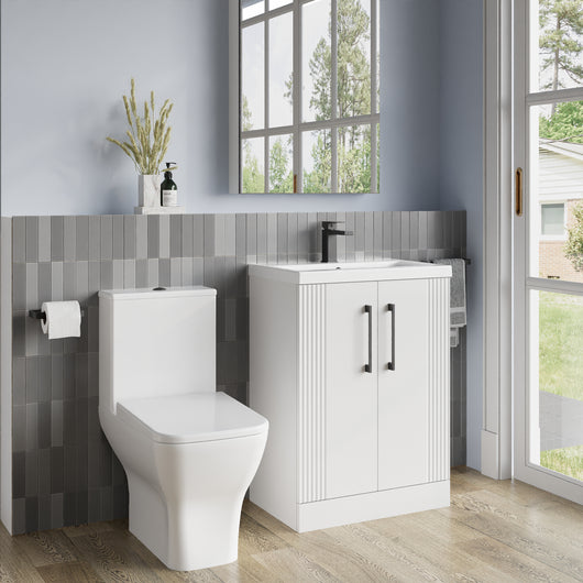  Deco Squared 500mm Cloakroom Bathroom Suite - White & Black handle