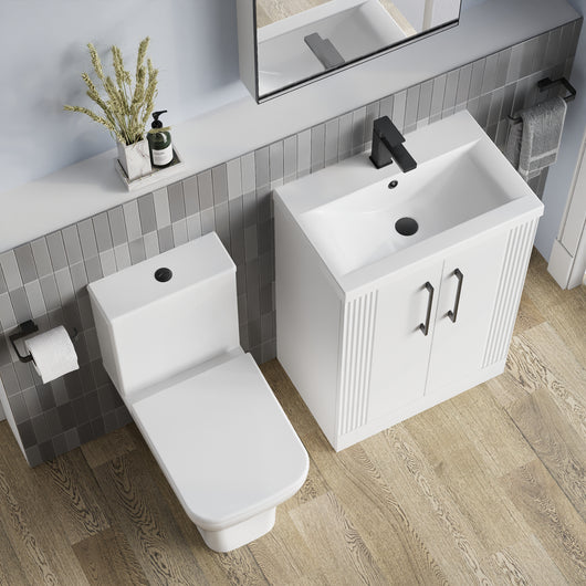  Deco Squared 600mm Cloakroom Bathroom Suite - White & Black handle