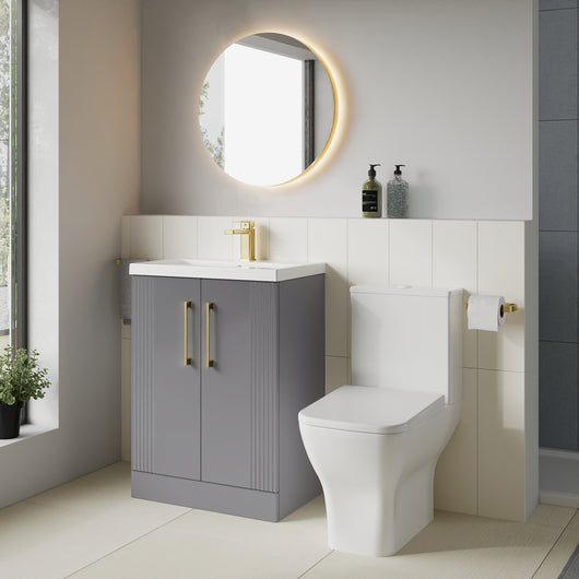  Deco Squared 500mm Cloakroom Bathroom Suite - Satin Grey & Brushed Brass handle