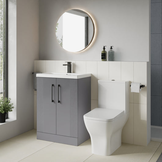  Deco Squared 500mm Cloakroom Bathroom Suite - Satin Grey & Black handle