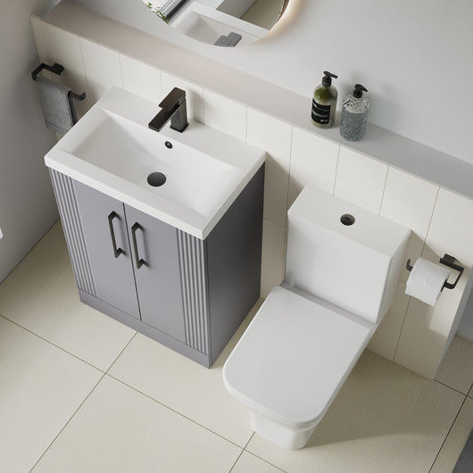  Deco Squared 600mm Cloakroom Bathroom Suite - Satin Grey & Black handle