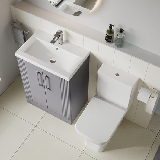  Deco Squared 600mm Cloakroom Bathroom Suite - Satin Grey