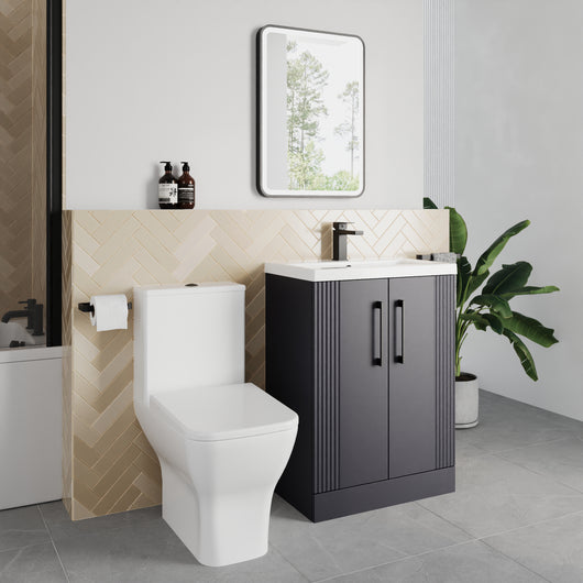  Deco Squared 500mm Cloakroom Bathroom Suite - Soft Black & Black handle