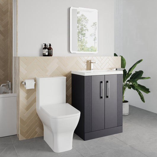  Deco Squared 500mm Cloakroom Bathroom Suite - Soft Black