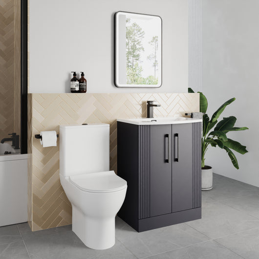  Deco Curved 500mm Cloakroom Bathroom Suite - Soft Black & Black handle