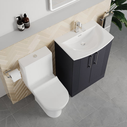  Deco Curved 600mm Cloakroom Bathroom Suite - Soft Black