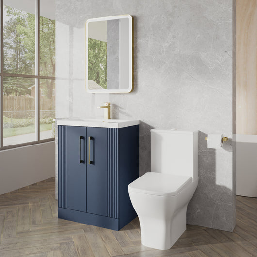  Deco Squared 500mm Cloakroom Bathroom Suite - Satin Blue & Brushed Brass handle