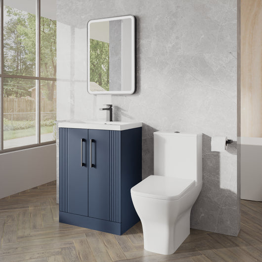  Deco Squared 500mm Cloakroom Bathroom Suite - Satin Blue & Black handle