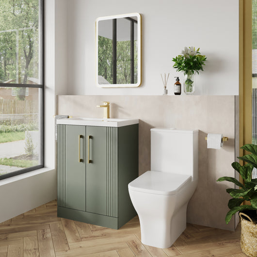  Deco Squared 500mm Cloakroom Bathroom Suite - Satin Green & Brushed Brass handle