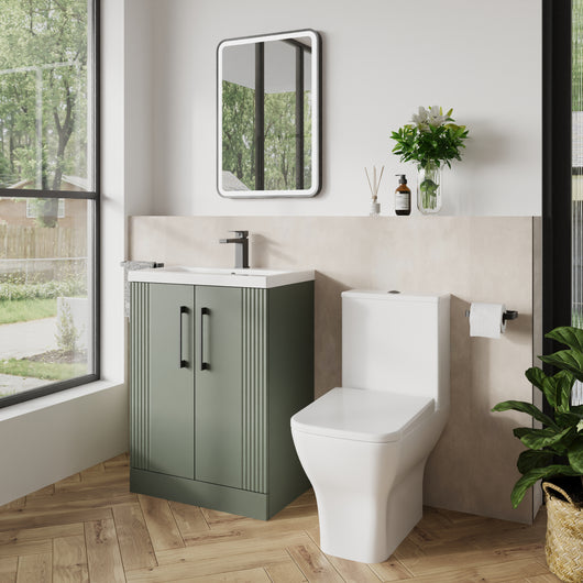  Deco Squared 500mm Cloakroom Bathroom Suite - Satin Green & Black handle