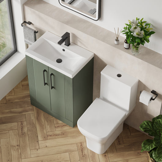  Deco Squared 600mm Cloakroom Bathroom Suite - Satin Green & Black handle