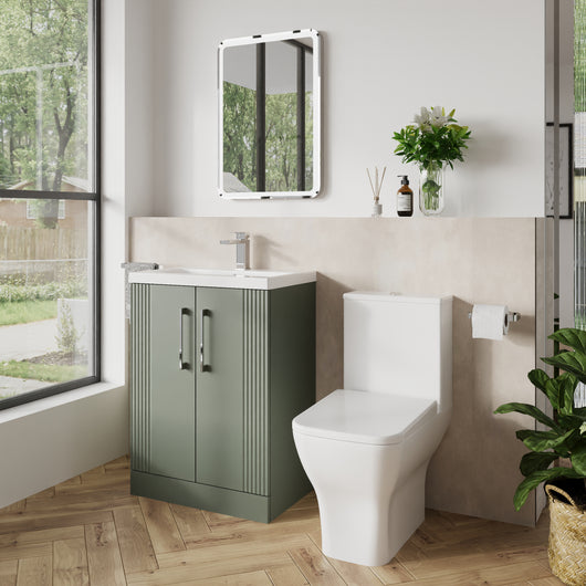  Deco Squared 500mm Cloakroom Bathroom Suite - Satin Green