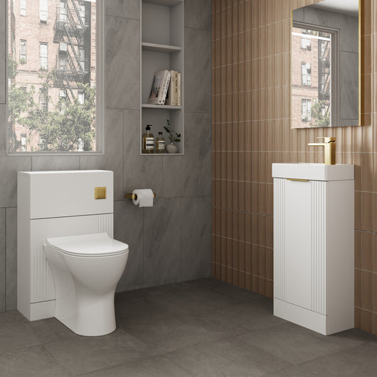  Deco Cloakroom Bathroom Suite - Satin White & Brushed Brass Finishing