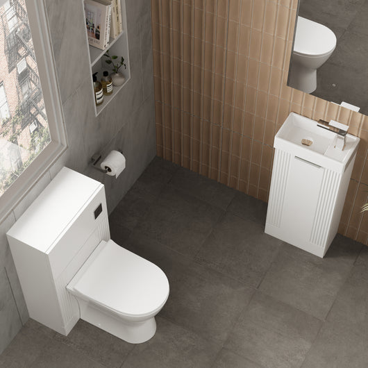  Deco Cloakroom Bathroom Suite - Satin White & Chrome Finishing