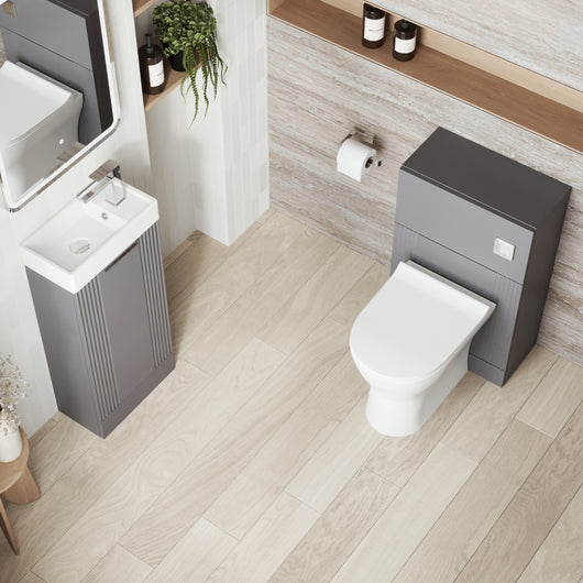  Deco Cloakroom Bathroom Suite - Satin Grey & Chrome Finishing