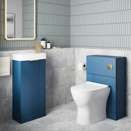  Deco Cloakroom Bathroom Suite - Satin Blue & Brushed Brass Finishing