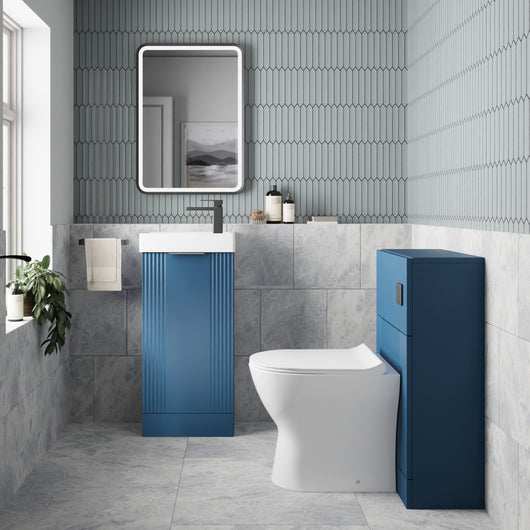  Deco Cloakroom Bathroom Suite - Satin Blue & Black Finishing