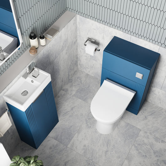  Deco Cloakroom Bathroom Suite - Satin Blue & Chrome Finishing