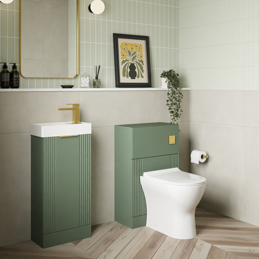  Deco Cloakroom Bathroom Suite - Satin Green & Brushed Brass Finishing