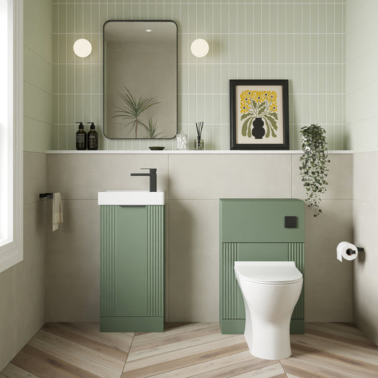  Deco Cloakroom Bathroom Suite - Satin Green & Black Finishing