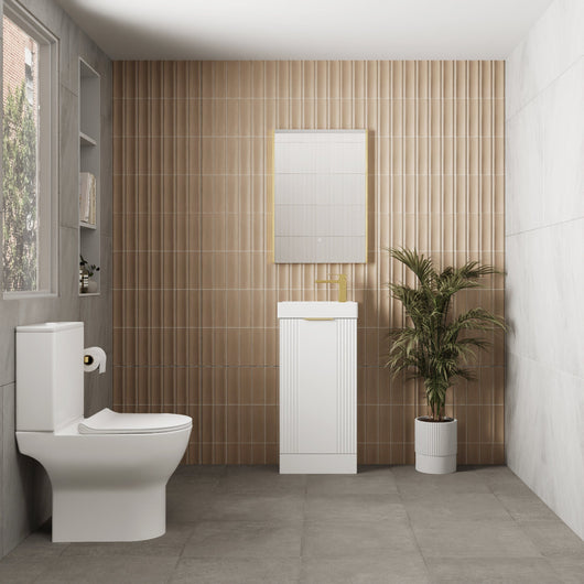  Deco 400mm Cloakroom Bathroom Suites with Close Couple Toilet - Satin White & Brushed Brass Finishing