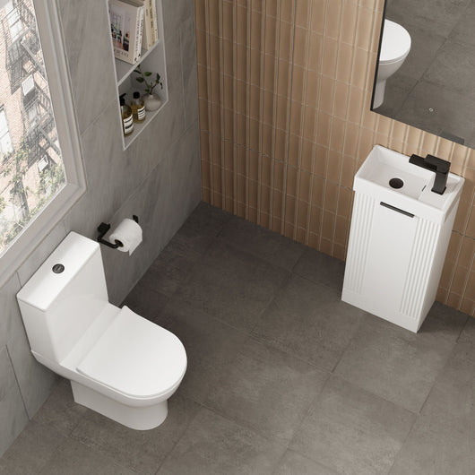  Deco 400mm Cloakroom Bathroom Suites with Close Couple Toilet - Satin White & Black Finishing